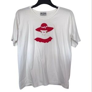 Get Lucky Red Hat Lady T-shirt White See Description